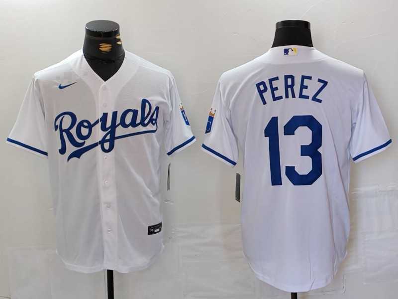 Men%27s Kansas City Royals #13 Salvador Perez White Cool Base Stitched Jersey->kansas city royals->MLB Jersey